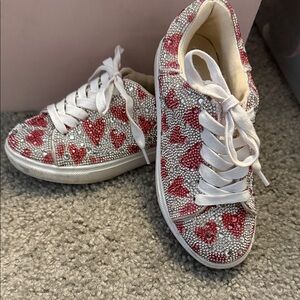 Heart Patterned Sneakers with Rhinestones